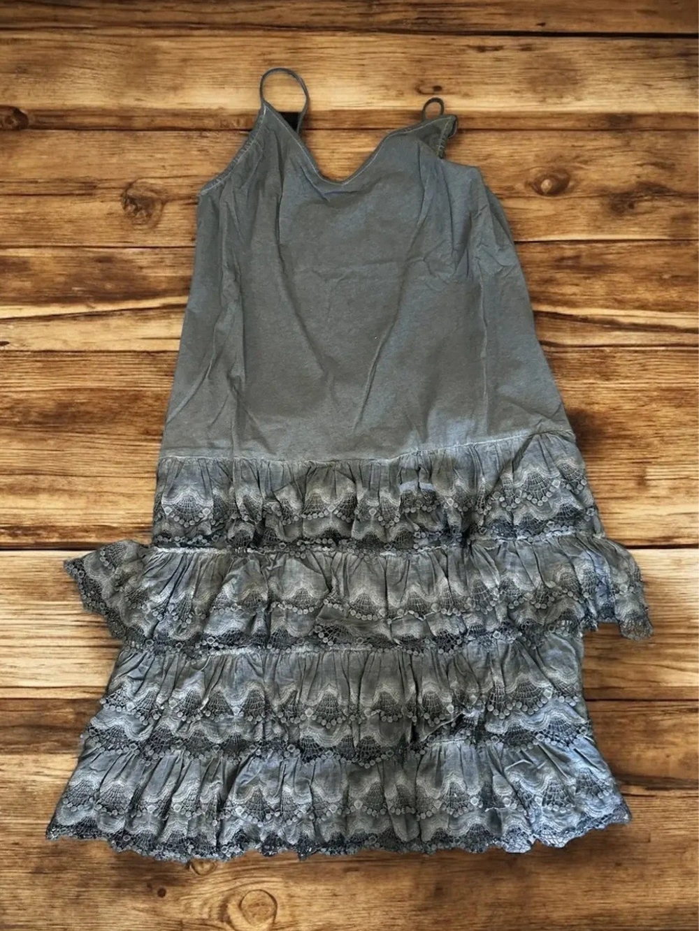 A Rare Bird Boho Black Ruffled Lace Slip Dress - Picture 5 of 6